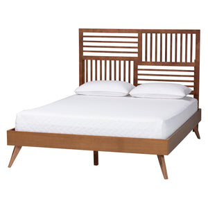 Baxton Studio Baxton Gemma King Platform Bed – Mid‑Century Slatted Headboard, Angled Legs, Low‑Profile Storage Gemma-Ash Walnut-King