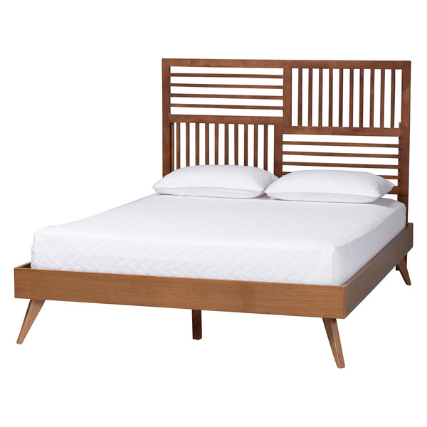 Baxton Studio Baxton Gemma King Platform Bed – Mid‑Century Slatted Headboard, Angled Legs, Low‑Profile Storage Gemma-Ash Walnut-King