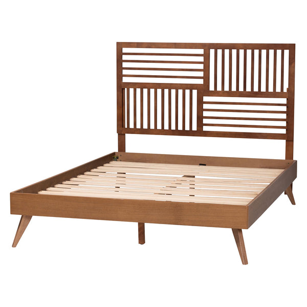 Baxton Studio Baxton Gemma King Platform Bed – Mid‑Century Slatted Headboard, Angled Legs, Low‑Profile Storage Gemma-Ash Walnut-King