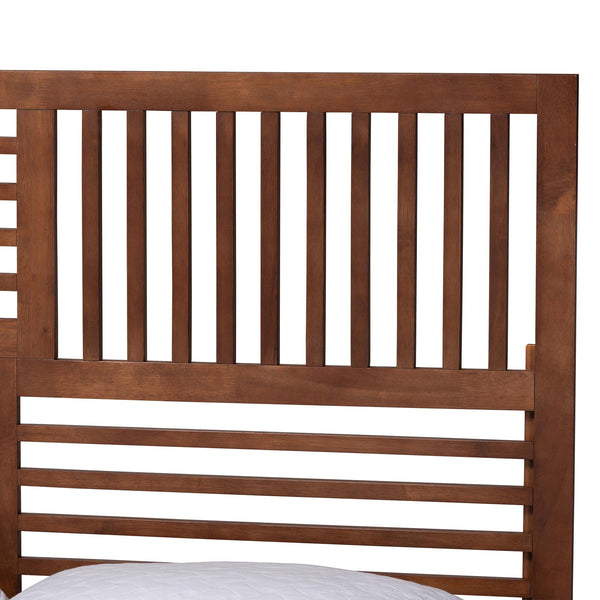 Baxton Studio Baxton Gemma King Platform Bed – Mid‑Century Slatted Headboard, Angled Legs, Low‑Profile Storage Gemma-Ash Walnut-King