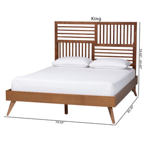 Baxton Studio Baxton Gemma King Platform Bed – Mid‑Century Slatted Headboard, Angled Legs, Low‑Profile Storage Gemma-Ash Walnut-King