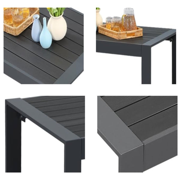English Elm 43" Outdoor Aluminum Coffee Table Wpc Slatted Top Rust Proof Modern Patio Lounge B082P454979