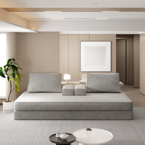 English Elm 86.6"Multifunctional Folding Sofa Bed with Chaise, Fluffy Chenille, Removable Backs & Pillows, Deep Seat Lounge LIGHT GREY W3219P340666