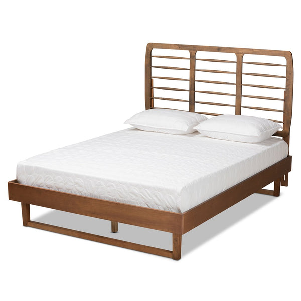 Baxton Studio Baxton Modern King Size Platform Bed with Walnut Finish, Spindle Headboard & Solid Wood Support Lucie Full Lucie-Ash Walnut-Full