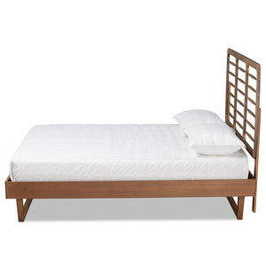 Baxton Studio Baxton Modern King Size Platform Bed with Walnut Finish, Spindle Headboard & Solid Wood Support Lucie Full Lucie-Ash Walnut-Full