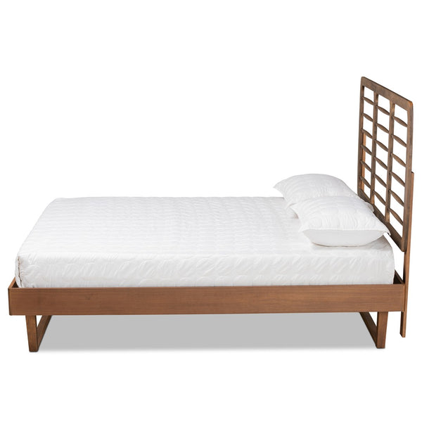 Baxton Studio Baxton Modern King Size Platform Bed with Walnut Finish, Spindle Headboard & Solid Wood Support Lucie Full Lucie-Ash Walnut-Full