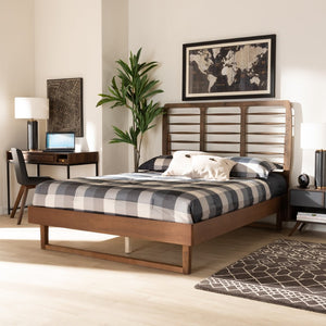 Baxton Studio Baxton Modern King Size Platform Bed with Walnut Finish, Spindle Headboard & Solid Wood Support Lucie Full Lucie-Ash Walnut-Full
