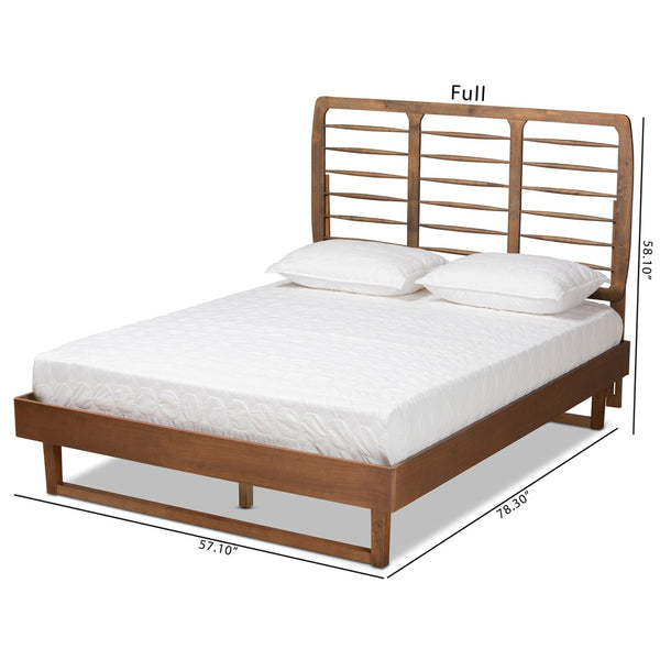 Baxton Studio Baxton Modern King Size Platform Bed with Walnut Finish, Spindle Headboard & Solid Wood Support Lucie Full Lucie-Ash Walnut-Full