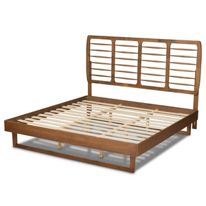 Baxton Studio Baxton Modern King Size Platform Bed with Walnut Finish, Spindle Headboard & Solid Wood Support Lucie Lucie-Ash Walnut-King