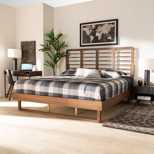 Baxton Studio Baxton Modern King Size Platform Bed with Walnut Finish, Spindle Headboard & Solid Wood Support Lucie Lucie-Ash Walnut-King