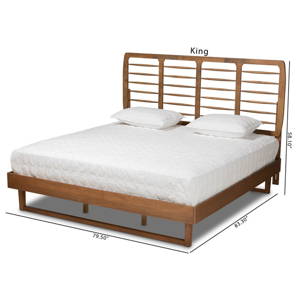 Baxton Studio Baxton Modern King Size Platform Bed with Walnut Finish, Spindle Headboard & Solid Wood Support Lucie Lucie-Ash Walnut-King