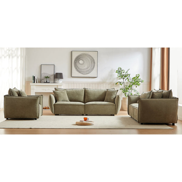 English Elm 3-Seater Combo Sofa Set With 5 Pillows – Modern Chenille & Wooden Frame For Stylish Living Rooms W1193S00116