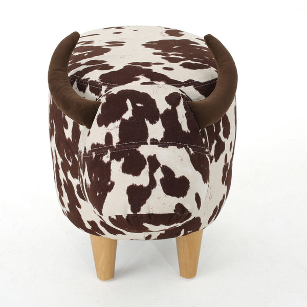 English Elm Christopher Knight Home® - Animal Cow Ottoman with Velvet Horns and Birch Legs — Whimsical Fabric Footstool for Cozy Décor Brown+White 61391.00