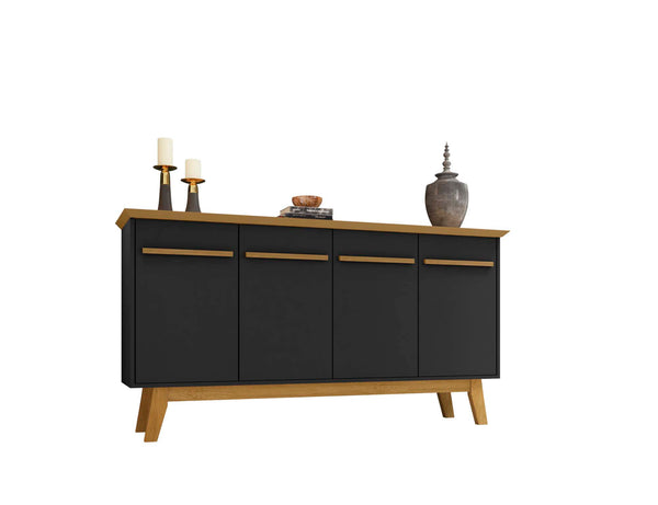 English Elm Yonkers 63" Sideboard with Soft-Close Doors and Removable Shelf, Beveled Top & Solid Wood Legs Black B365P398256