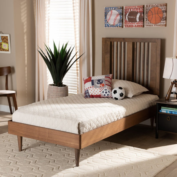 Baxton Studio Baxton Studio Mid-Century Modern Ash Walnut Twin Platform Bed with Adjustable Headboard Design Kioshi Twin Kioshi-Ash Walnut-Twin