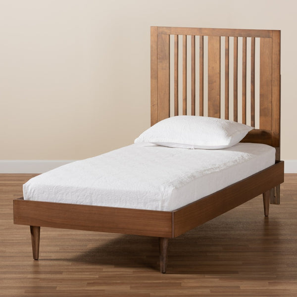 Baxton Studio Baxton Studio Mid-Century Modern Ash Walnut Twin Platform Bed with Adjustable Headboard Design Kioshi Twin Kioshi-Ash Walnut-Twin