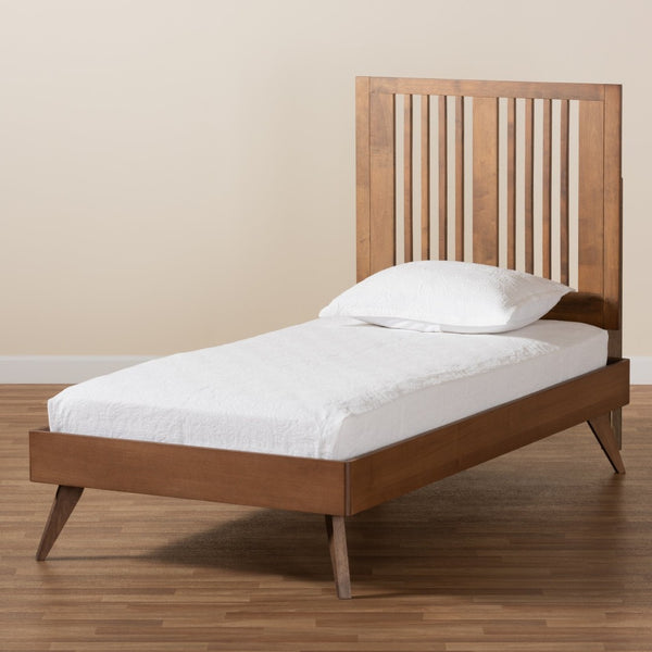 Baxton Studio Baxton Studio Mid-Century Modern Platform Bed in Ash Walnut Finish - Stylish and Practical Design Takeo Twin Takeo-Ash Walnut-Twin