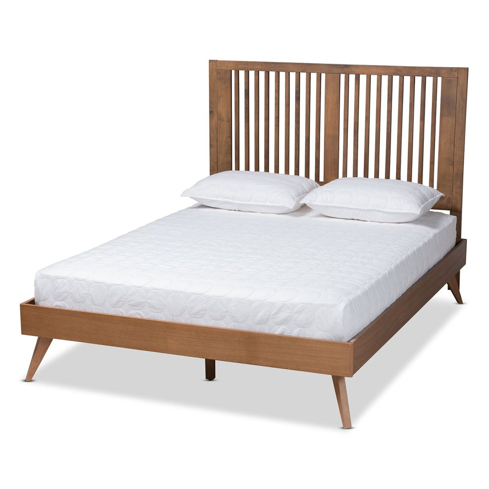 Baxton Studio Baxton Studio Takeo Mid-Century Modern Platform Bed with Slatted Headboard in Ash Walnut Finish Full Takeo-Ash Walnut-Full