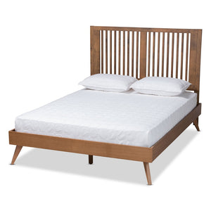 Baxton Studio Baxton Studio Takeo Mid-Century Modern Platform Bed with Slatted Headboard in Ash Walnut Finish Full Takeo-Ash Walnut-Full