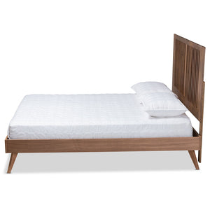 Baxton Studio Baxton Studio Takeo Mid-Century Modern Platform Bed with Slatted Headboard in Ash Walnut Finish Full Takeo-Ash Walnut-Full