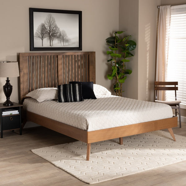 Baxton Studio Baxton Studio Takeo Mid-Century Modern Platform Bed with Slatted Headboard in Ash Walnut Finish Full Takeo-Ash Walnut-Full