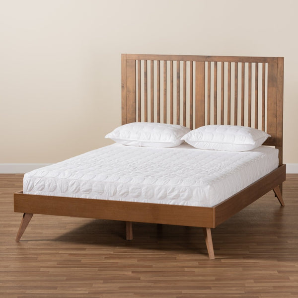 Baxton Studio Baxton Studio Takeo Mid-Century Modern Platform Bed with Slatted Headboard in Ash Walnut Finish Full Takeo-Ash Walnut-Full