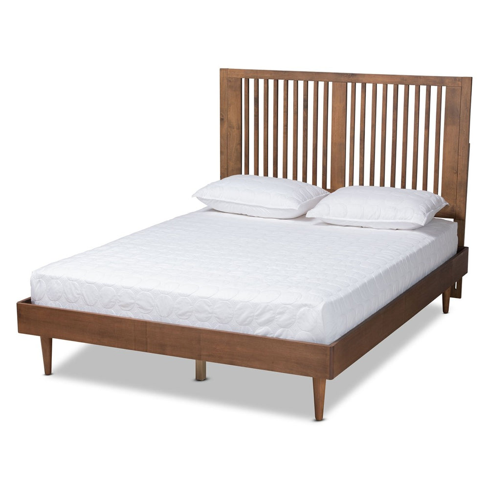 Baxton Studio Baxton Studio Mid-Century Modern Ash Walnut Twin Platform Bed with Adjustable Headboard Design Kioshi Queen Kioshi-Ash Walnut-Queen