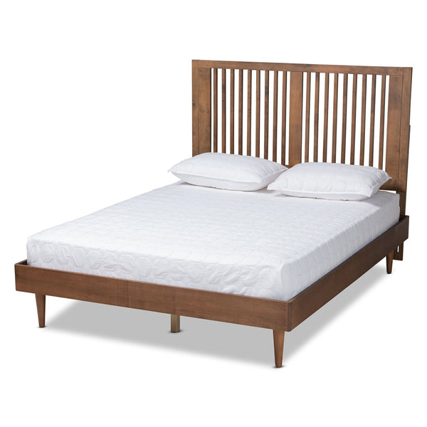 Baxton Studio Baxton Studio Mid-Century Modern Ash Walnut Twin Platform Bed with Adjustable Headboard Design Kioshi Queen Kioshi-Ash Walnut-Queen