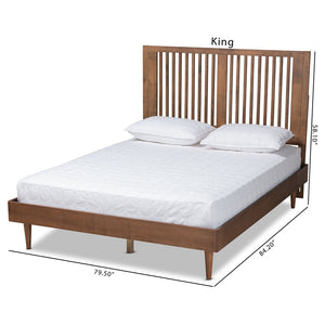 Baxton Studio Baxton Studio Mid-Century Modern Ash Walnut Twin Platform Bed with Adjustable Headboard Design Kioshi Queen Kioshi-Ash Walnut-Queen