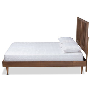 Baxton Studio Baxton Studio Mid-Century Modern Ash Walnut Twin Platform Bed with Adjustable Headboard Design Kioshi Queen Kioshi-Ash Walnut-Queen