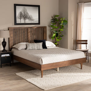 Baxton Studio Baxton Studio Mid-Century Modern Ash Walnut Twin Platform Bed with Adjustable Headboard Design Kioshi Queen Kioshi-Ash Walnut-Queen