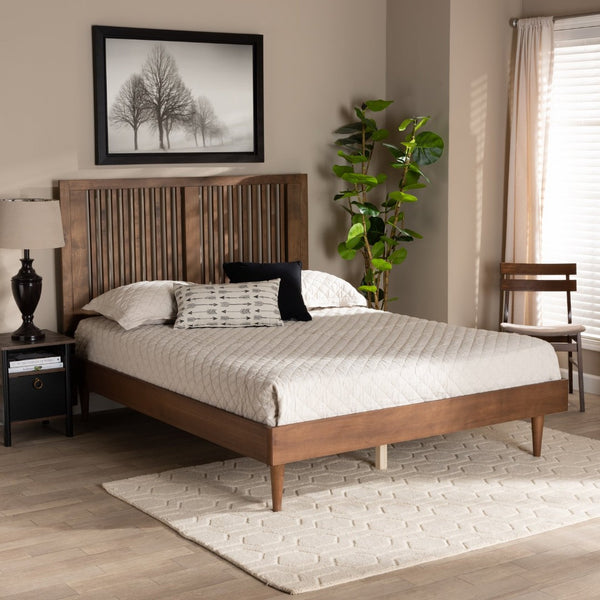Baxton Studio Baxton Studio Mid-Century Modern Ash Walnut Twin Platform Bed with Adjustable Headboard Design Kioshi Queen Kioshi-Ash Walnut-Queen