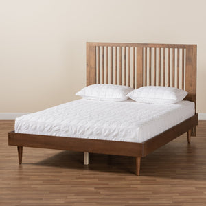Baxton Studio Baxton Studio Mid-Century Modern Ash Walnut Twin Platform Bed with Adjustable Headboard Design Kioshi Queen Kioshi-Ash Walnut-Queen