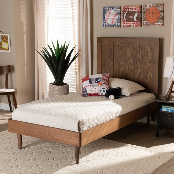Baxton Studio Baxton Studio Mid-Century Modern King Platform Bed with Adjustable Headboard and Tapered Legs Nicola Twin Nicola-Ash Walnut-Twin