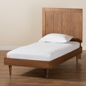 Baxton Studio Baxton Studio Mid-Century Modern King Platform Bed with Adjustable Headboard and Tapered Legs Nicola Twin Nicola-Ash Walnut-Twin