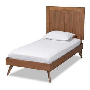 Baxton Studio Baxton Studio Mid-Century Modern Platform Bed with Adjustable Headboard and Rustic Ash Walnut Finish Amira Twin Amira-Ash Walnut-Twin