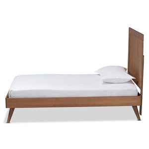 Baxton Studio Baxton Studio Mid-Century Modern Platform Bed with Adjustable Headboard and Rustic Ash Walnut Finish Amira Twin Amira-Ash Walnut-Twin