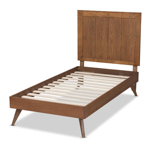 Baxton Studio Baxton Studio Mid-Century Modern Platform Bed with Adjustable Headboard and Rustic Ash Walnut Finish Amira Twin Amira-Ash Walnut-Twin
