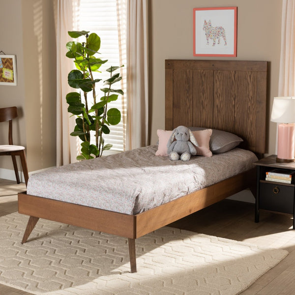 Baxton Studio Baxton Studio Mid-Century Modern Platform Bed with Adjustable Headboard and Rustic Ash Walnut Finish Amira Twin Amira-Ash Walnut-Twin