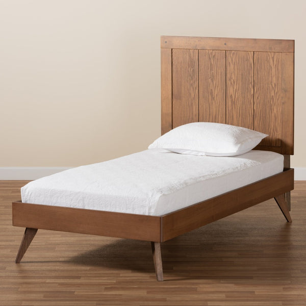 Baxton Studio Baxton Studio Mid-Century Modern Platform Bed with Adjustable Headboard and Rustic Ash Walnut Finish Amira Twin Amira-Ash Walnut-Twin