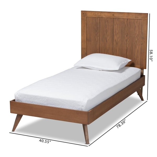 Baxton Studio Baxton Studio Mid-Century Modern Platform Bed with Adjustable Headboard and Rustic Ash Walnut Finish Amira Twin Amira-Ash Walnut-Twin