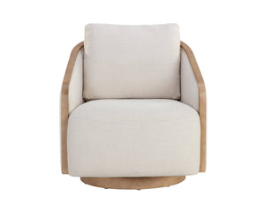 Sunpan Tasia Swivel Lounge Chair Linen Upholstered with Rubberwood Frame for Living Rooms Cream 111544V
