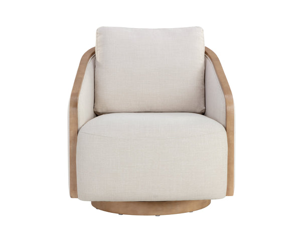 Sunpan Tasia Swivel Lounge Chair Linen Upholstered with Rubberwood Frame for Living Rooms Cream 111544V