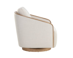Sunpan Tasia Swivel Lounge Chair Linen Upholstered with Rubberwood Frame for Living Rooms Cream 111544V