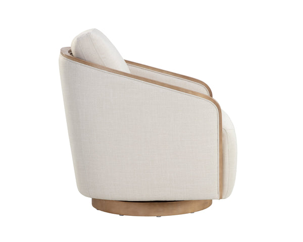 Sunpan Tasia Swivel Lounge Chair Linen Upholstered with Rubberwood Frame for Living Rooms Cream 111544V