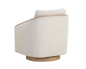 Sunpan Tasia Swivel Lounge Chair Linen Upholstered with Rubberwood Frame for Living Rooms Cream 111544V