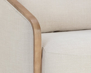 Sunpan Tasia Swivel Lounge Chair Linen Upholstered with Rubberwood Frame for Living Rooms Cream 111544V