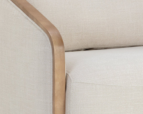Sunpan Tasia Swivel Lounge Chair Linen Upholstered with Rubberwood Frame for Living Rooms Cream 111544V