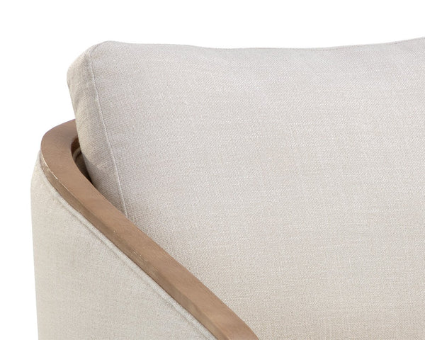 Sunpan Tasia Swivel Lounge Chair Linen Upholstered with Rubberwood Frame for Living Rooms Cream 111544V