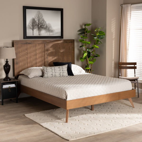 Baxton Studio Baxton Studio Mid-Century Modern Platform Bed with Adjustable Headboard and Rustic Ash Walnut Finish Amira Queen Amira-Ash Walnut-Queen